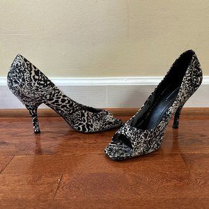 BCBGeneration Black and White Print Peep-Toe Heels